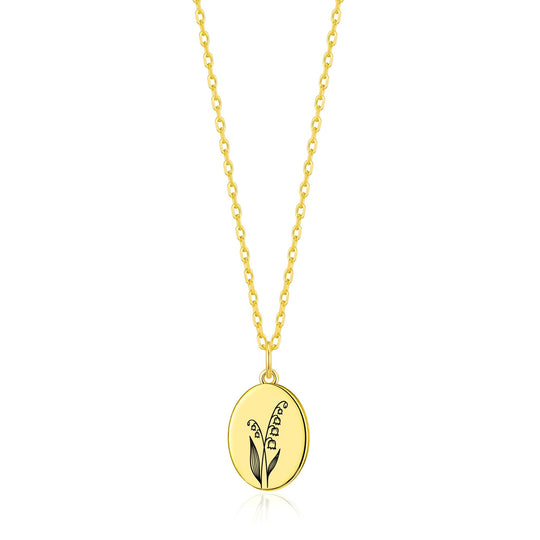 18k Gold Plated May Birth Flower Lily of the Valley Necklace with Card