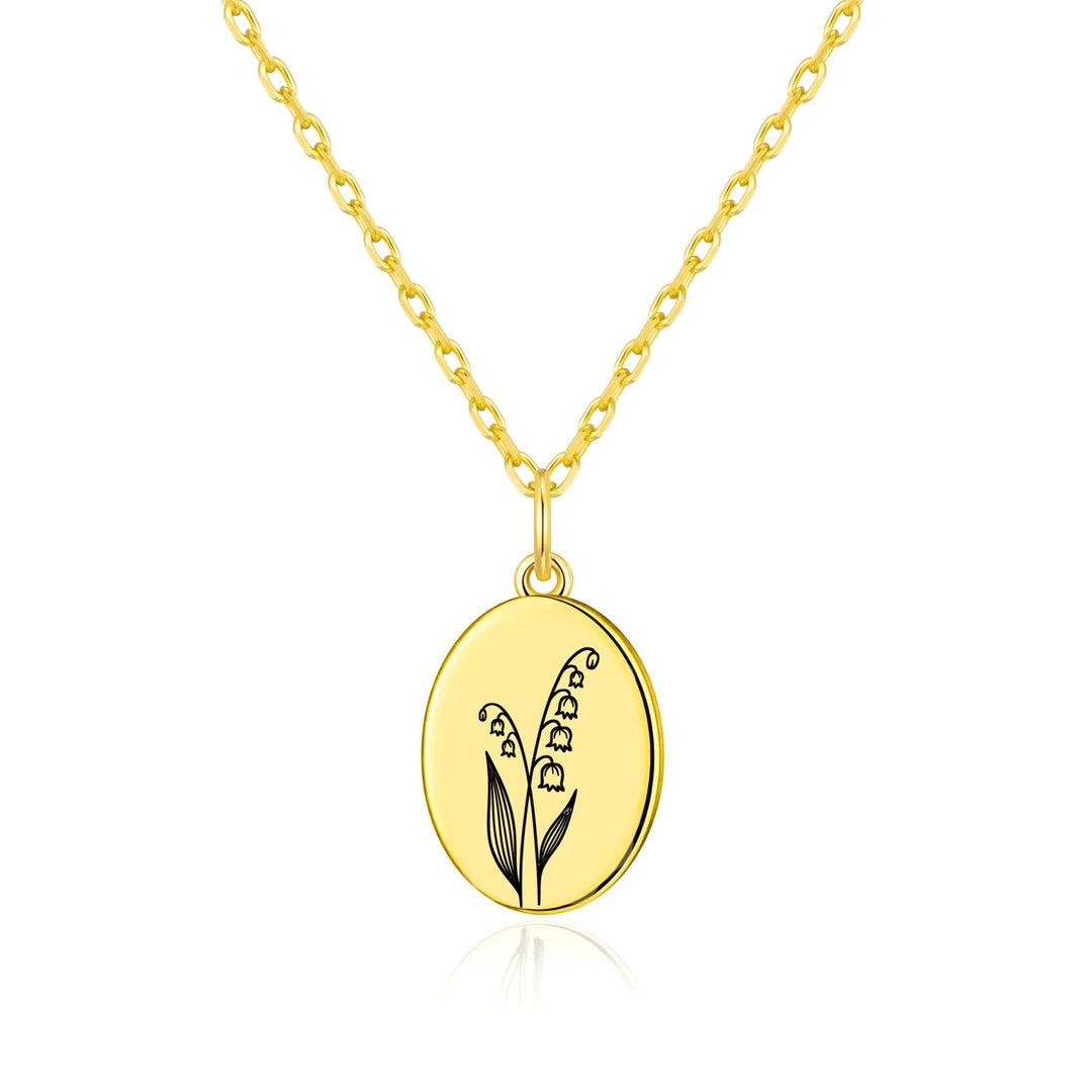 18k Gold Plated May Birth Flower Lily of the Valley Necklace with Card