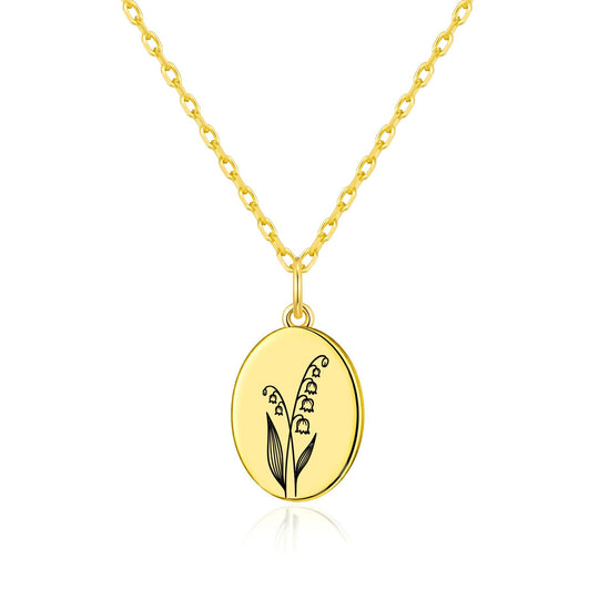 18k Gold Plated May Birth Flower Lily of the Valley Necklace with Card