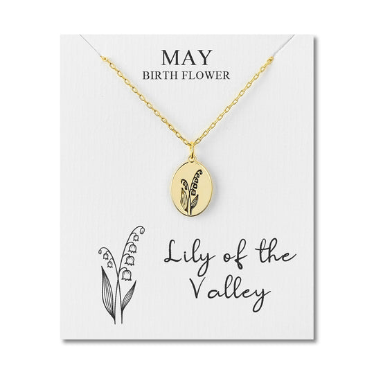 18k Gold Plated May Birth Flower Lily of the Valley Necklace with Card - Philip Jones