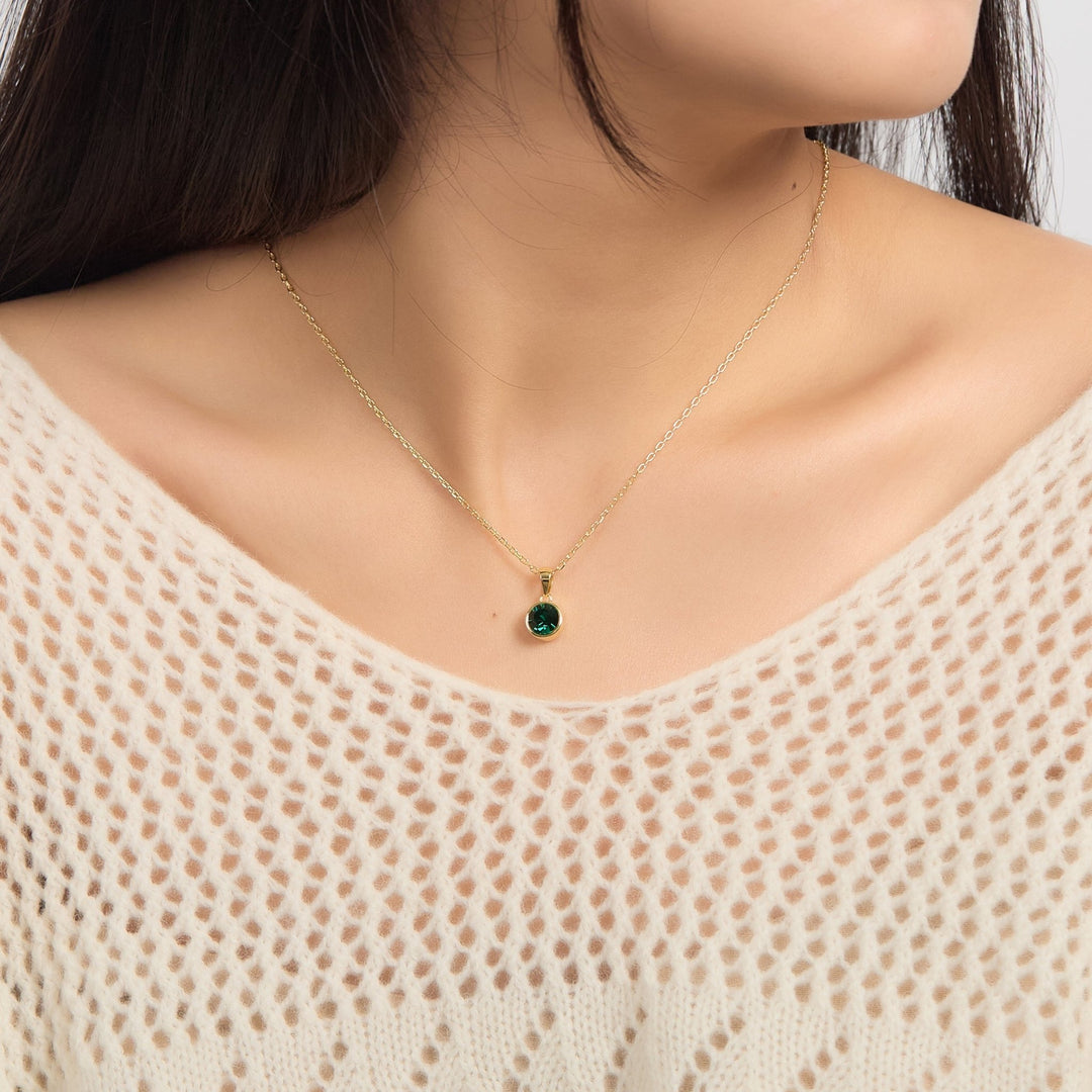 18k Gold Plated May (Emerald) Birthstone Necklace Created with Zircondia® Crystals - Philip Jones Jewellery