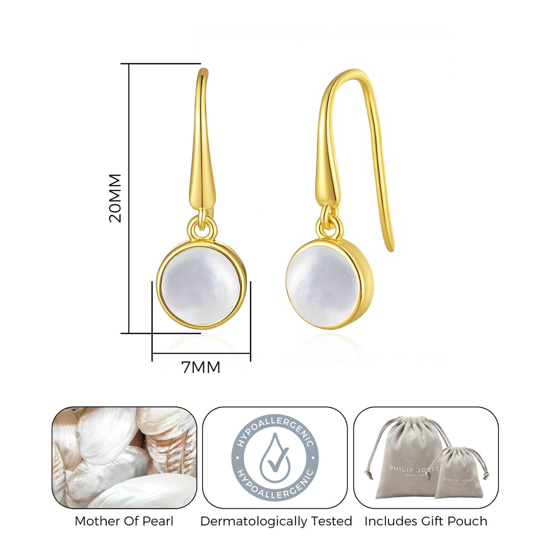 18k Gold Plated Mother of Pearl Drop Earrings - Philip Jones Jewellery
