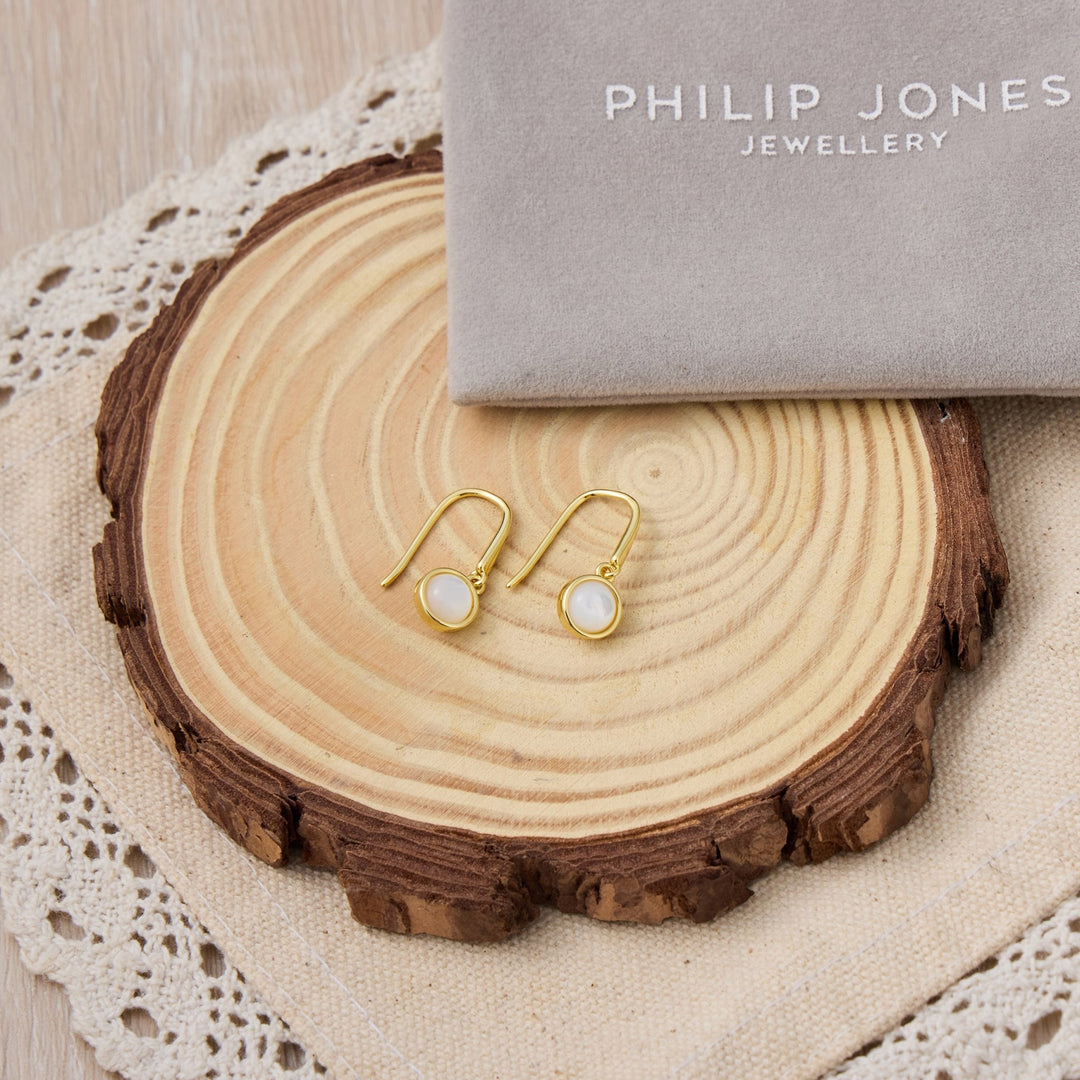 18k Gold Plated Mother of Pearl Drop Earrings - Philip Jones Jewellery