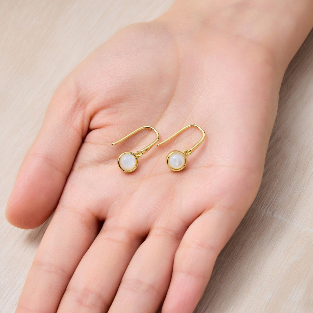 18k Gold Plated Mother of Pearl Drop Earrings - Philip Jones Jewellery