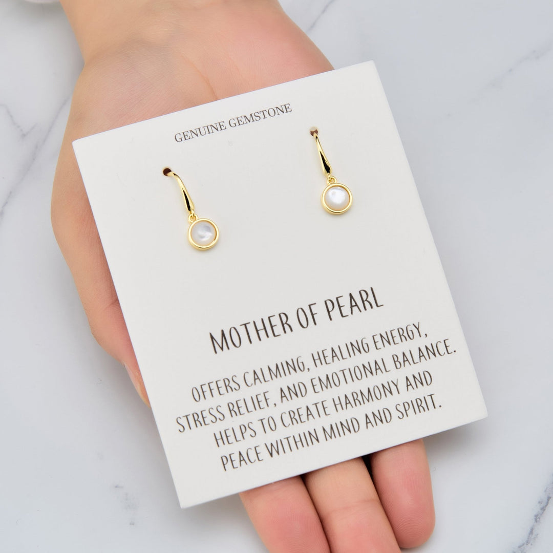 18k Gold Plated Mother of Pearl Drop Earrings with Quote Card - Philip Jones Jewellery