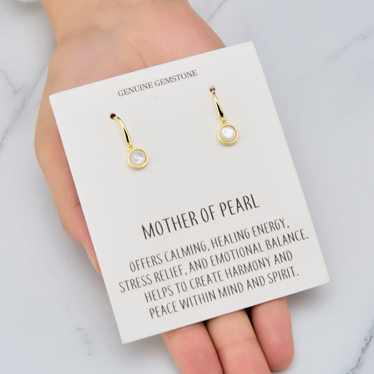 18k Gold Plated Mother of Pearl Drop Earrings with Quote Card - Philip Jones Jewellery