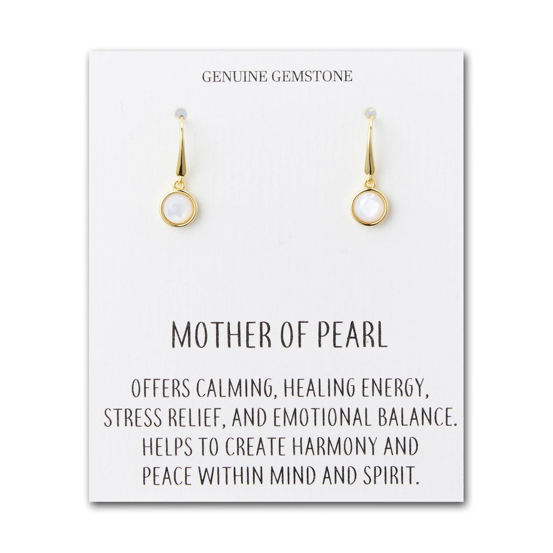 18k Gold Plated Mother of Pearl Drop Earrings with Quote Card - Philip Jones Jewellery