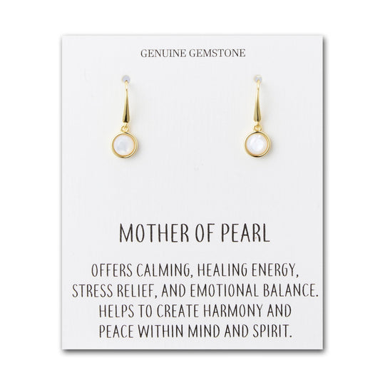 18k Gold Plated Mother of Pearl Drop Earrings with Quote Card - Philip Jones Jewellery