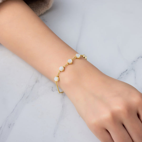 18k Gold Plated Mother of Pearl Gemstone Bracelet - Philip Jones Jewellery