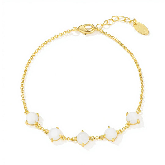 18k Gold Plated Mother of Pearl Gemstone Bracelet - Philip Jones Jewellery