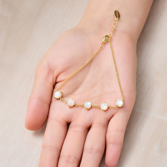 18k Gold Plated Mother of Pearl Gemstone Bracelet - Philip Jones Jewellery