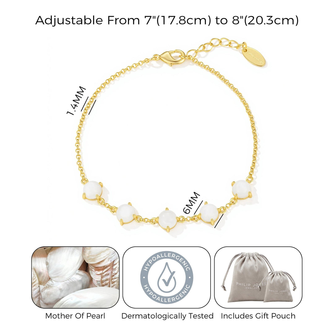 18k Gold Plated Mother of Pearl Gemstone Bracelet - Philip Jones Jewellery