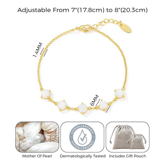 18k Gold Plated Mother of Pearl Gemstone Bracelet - Philip Jones Jewellery