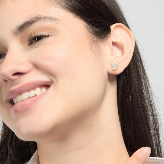 18k Gold Plated Mother of Pearl Gemstone Clover Earrings