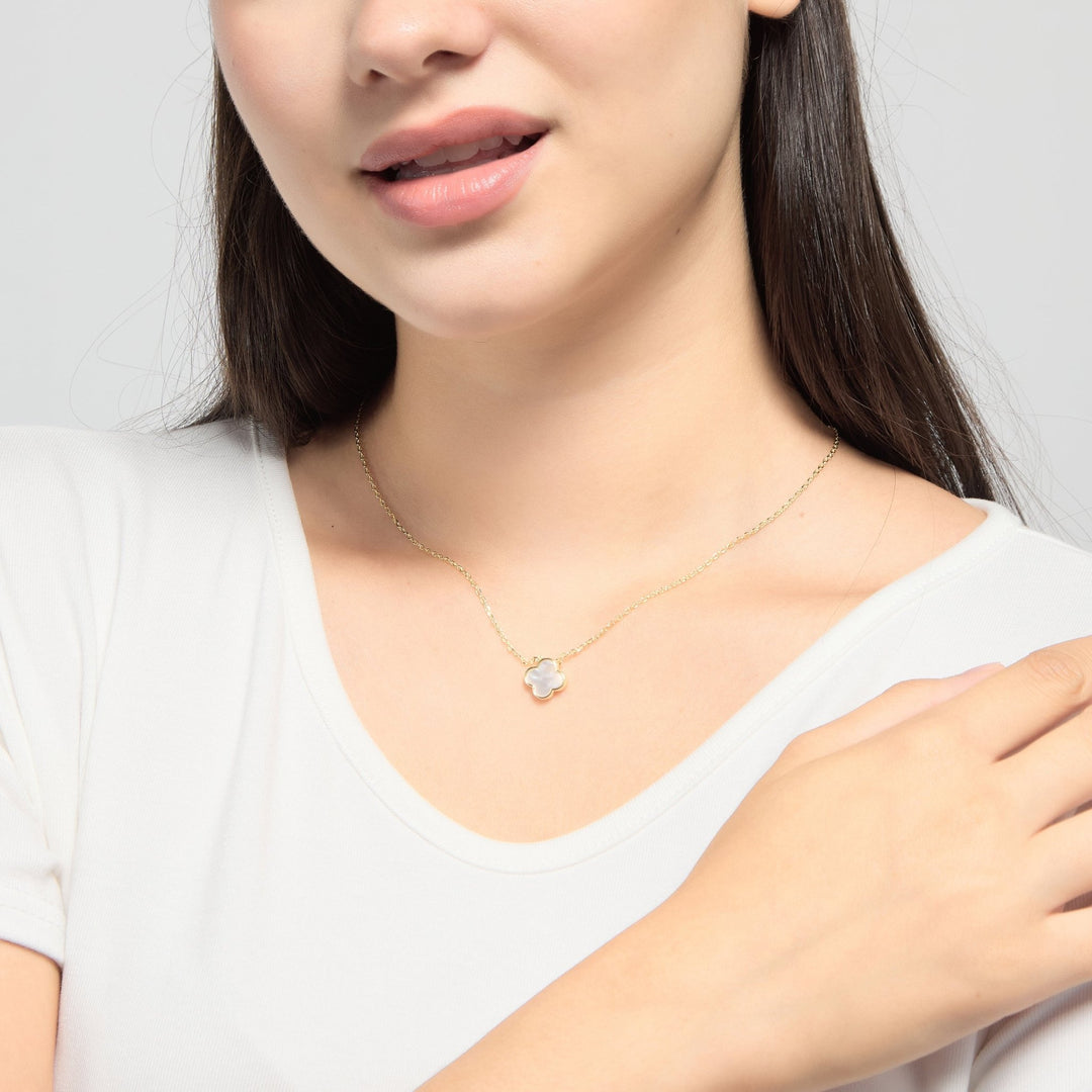 18k Gold Plated Mother of Pearl Gemstone Clover Necklace