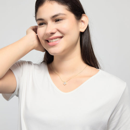 18k Gold Plated Mother of Pearl Gemstone Clover Necklace