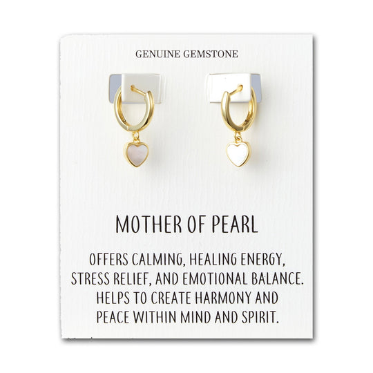 18k Gold Plated Mother of Pearl Gemstone Heart Charm Hoop Earrings with Quote Card - Philip Jones Jewellery