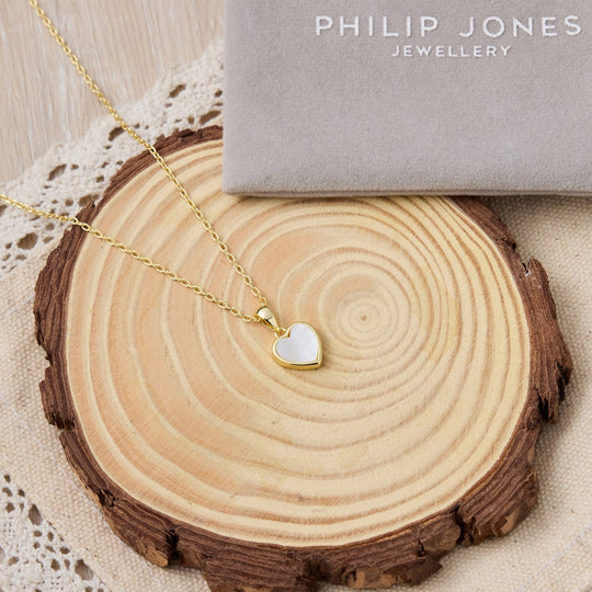 18k Gold Plated Mother of Pearl Gemstone Heart Necklace - Philip Jones Jewellery