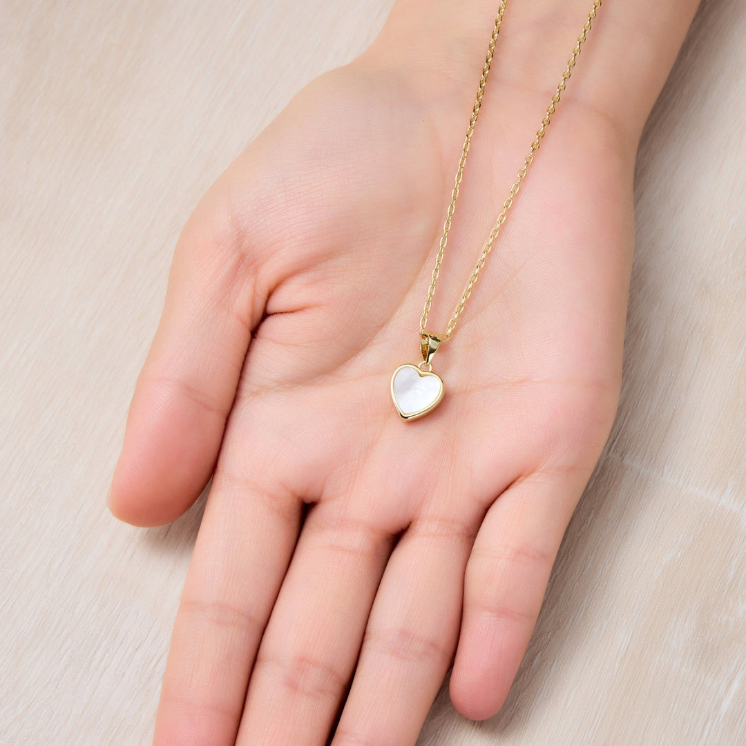 18k Gold Plated Mother of Pearl Gemstone Heart Necklace - Philip Jones Jewellery