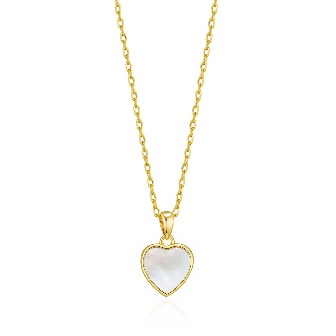 18k Gold Plated Mother of Pearl Gemstone Heart Necklace - Philip Jones Jewellery