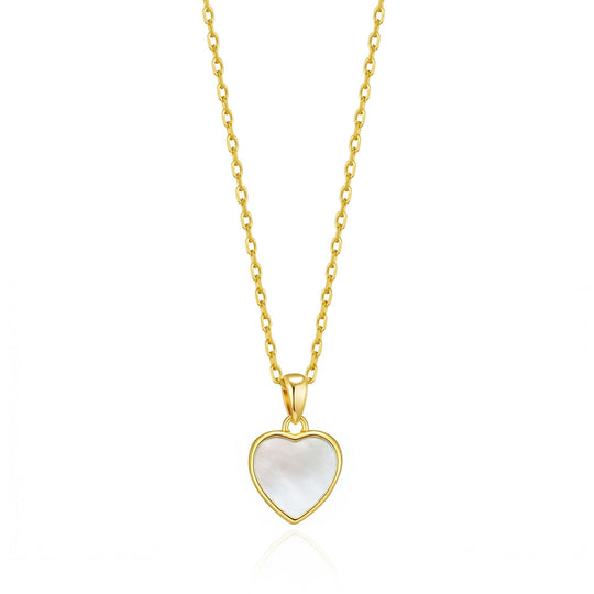18k Gold Plated Mother of Pearl Gemstone Heart Necklace - Philip Jones Jewellery