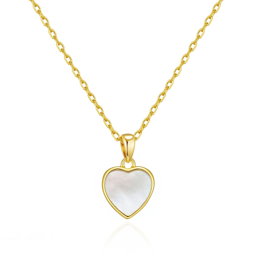 18k Gold Plated Mother of Pearl Gemstone Heart Necklace - Philip Jones Jewellery