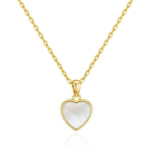 18k Gold Plated Mother of Pearl Gemstone Heart Necklace - Philip Jones Jewellery