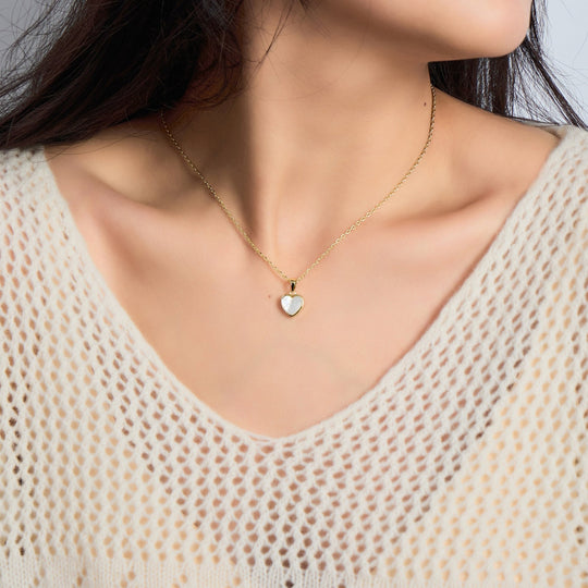 18k Gold Plated Mother of Pearl Gemstone Heart Necklace - Philip Jones Jewellery