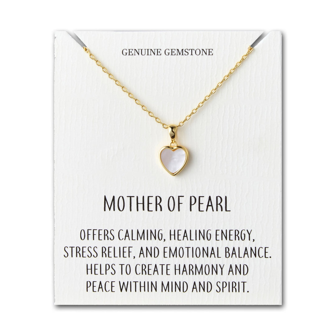 18k Gold Plated Mother of Pearl Gemstone Heart Necklace with Quote Card - Philip Jones Jewellery