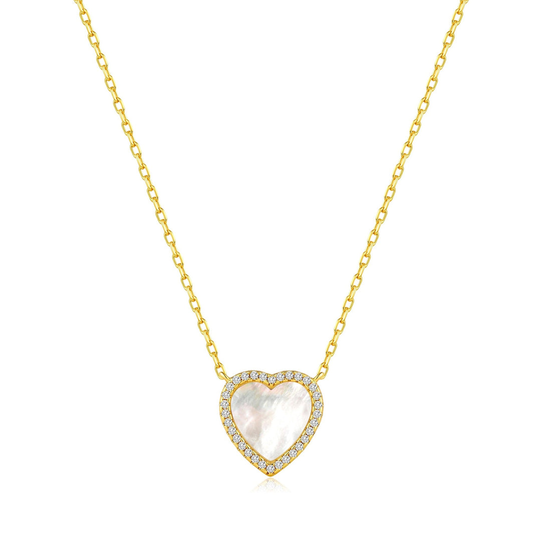 18k Gold Plated Mother of Pearl Gemstone Heart Necklace with Zircondia® Crystals