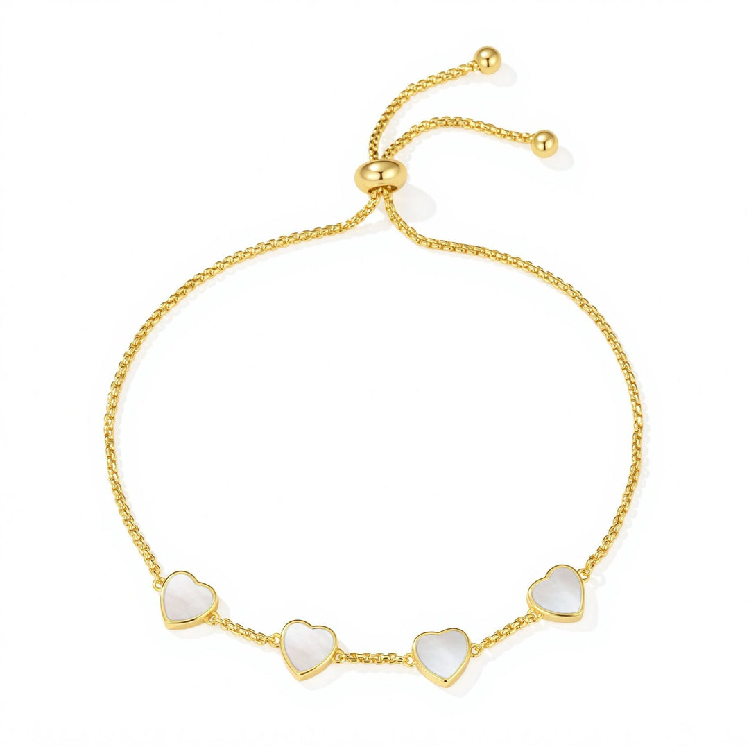 18k Gold Plated Mother of Pearl Gemstone Multi Heart Friendship Slider Bracelet - Philip Jones Jewellery