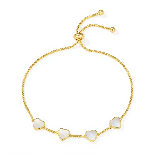 18k Gold Plated Mother of Pearl Gemstone Multi Heart Friendship Slider Bracelet - Philip Jones Jewellery