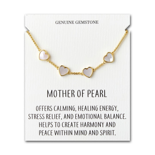 18k Gold Plated Mother of Pearl Gemstone Multi Heart Friendship Slider Bracelet with Quote Card - Philip Jones Jewellery