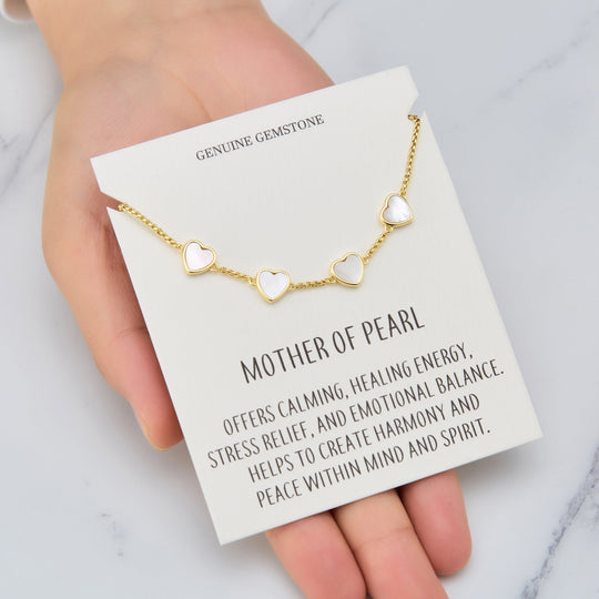 18k Gold Plated Mother of Pearl Gemstone Multi Heart Friendship Slider Bracelet with Quote Card - Philip Jones Jewellery
