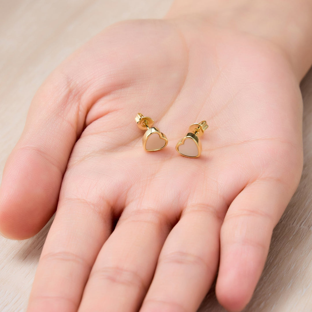 18k Gold Plated Mother of Pearl Heart Stud Earrings - Philip Jones Jewellery
