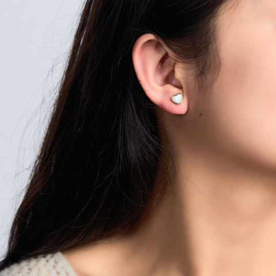 18k Gold Plated Mother of Pearl Heart Stud Earrings - Philip Jones Jewellery