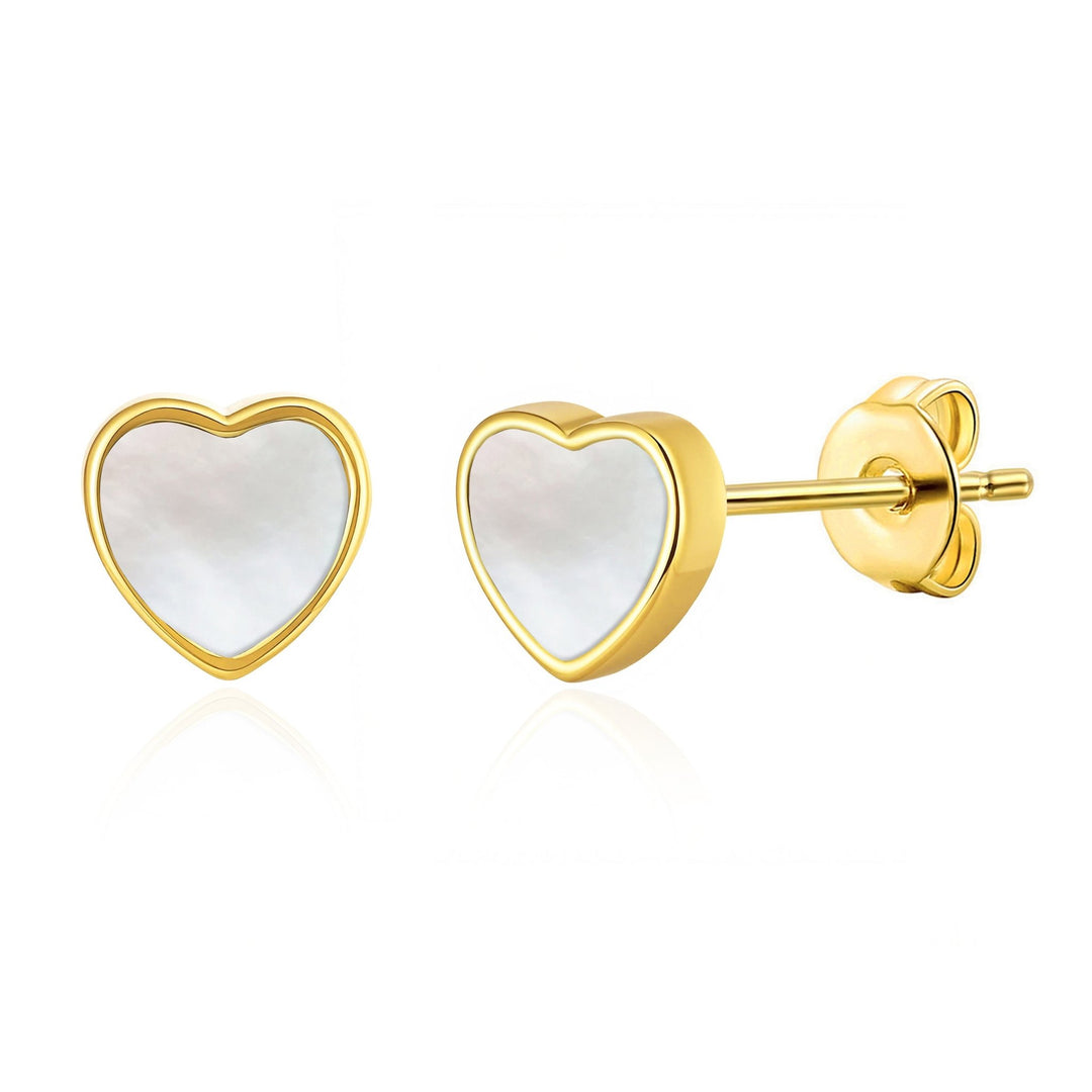 18k Gold Plated Mother of Pearl Heart Stud Earrings - Philip Jones Jewellery