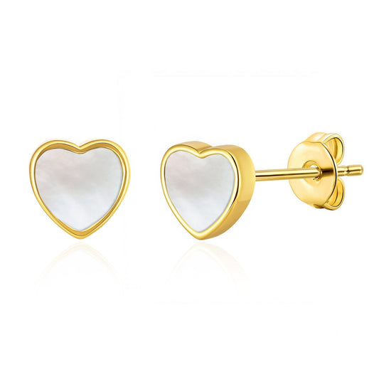 18k Gold Plated Mother of Pearl Heart Stud Earrings - Philip Jones Jewellery