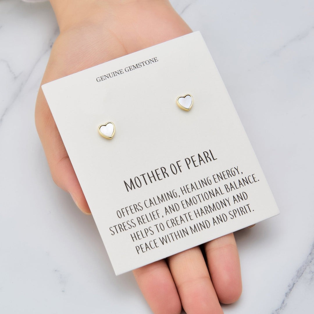 18k Gold Plated Mother of Pearl Heart Stud Earrings with Quote Card - Philip Jones Jewellery