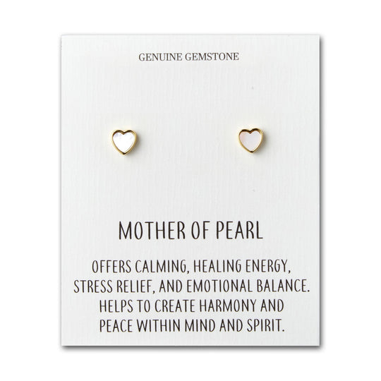 18k Gold Plated Mother of Pearl Heart Stud Earrings with Quote Card - Philip Jones Jewellery