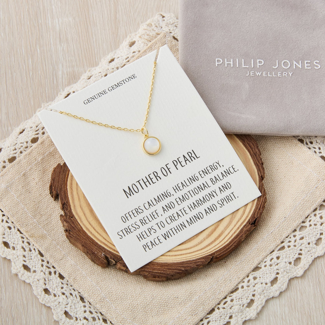 18k Gold Plated Mother of Pearl Necklace with Quote Card - Philip Jones Jewellery