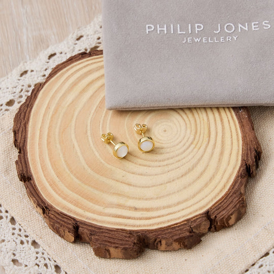 18k Gold Plated Mother of Pearl Stud Earrings - Philip Jones Jewellery
