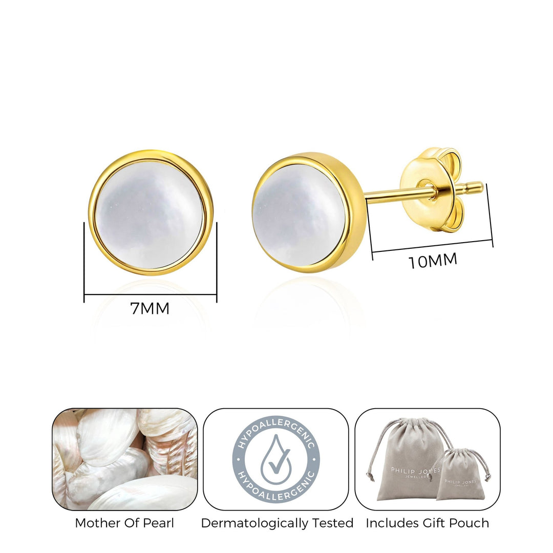 18k Gold Plated Mother of Pearl Stud Earrings - Philip Jones Jewellery