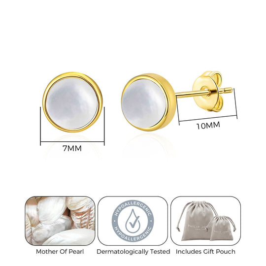 18k Gold Plated Mother of Pearl Stud Earrings - Philip Jones Jewellery