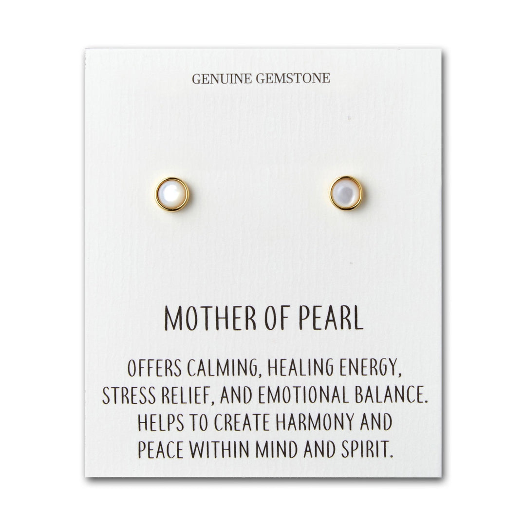 18k Gold Plated Mother of Pearl Stud Earrings with Quote Card - Philip Jones Jewellery