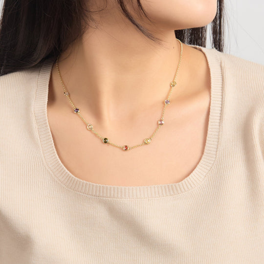 18k Gold Plated Multi Coloured Crystal Necklace Created with Zircondia® Crystals - Philip Jones Jewellery