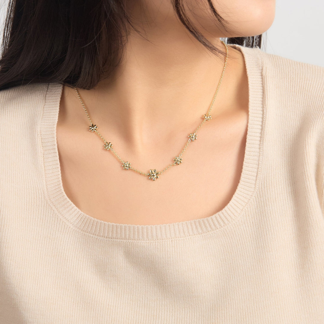 18k Gold Plated Multi Daisy Necklace - Philip Jones Jewellery
