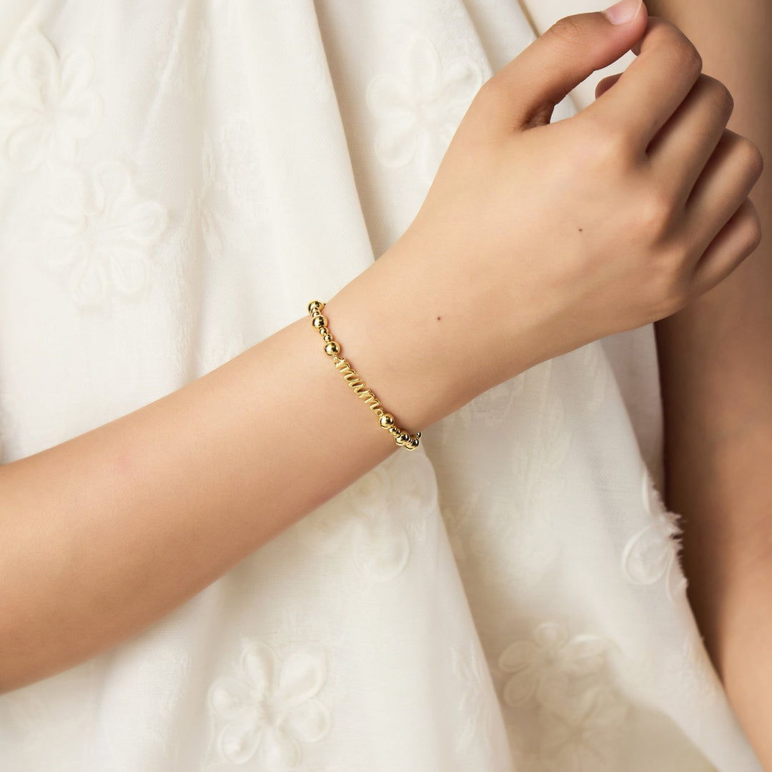18k Gold Plated Mum Beaded Stretch Bracelet - Philip Jones Jewellery