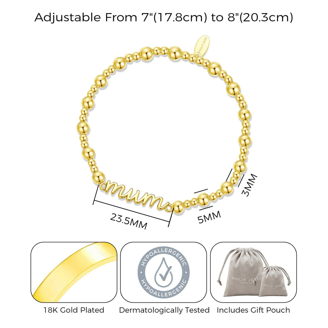 18k Gold Plated Mum Beaded Stretch Bracelet - Philip Jones Jewellery