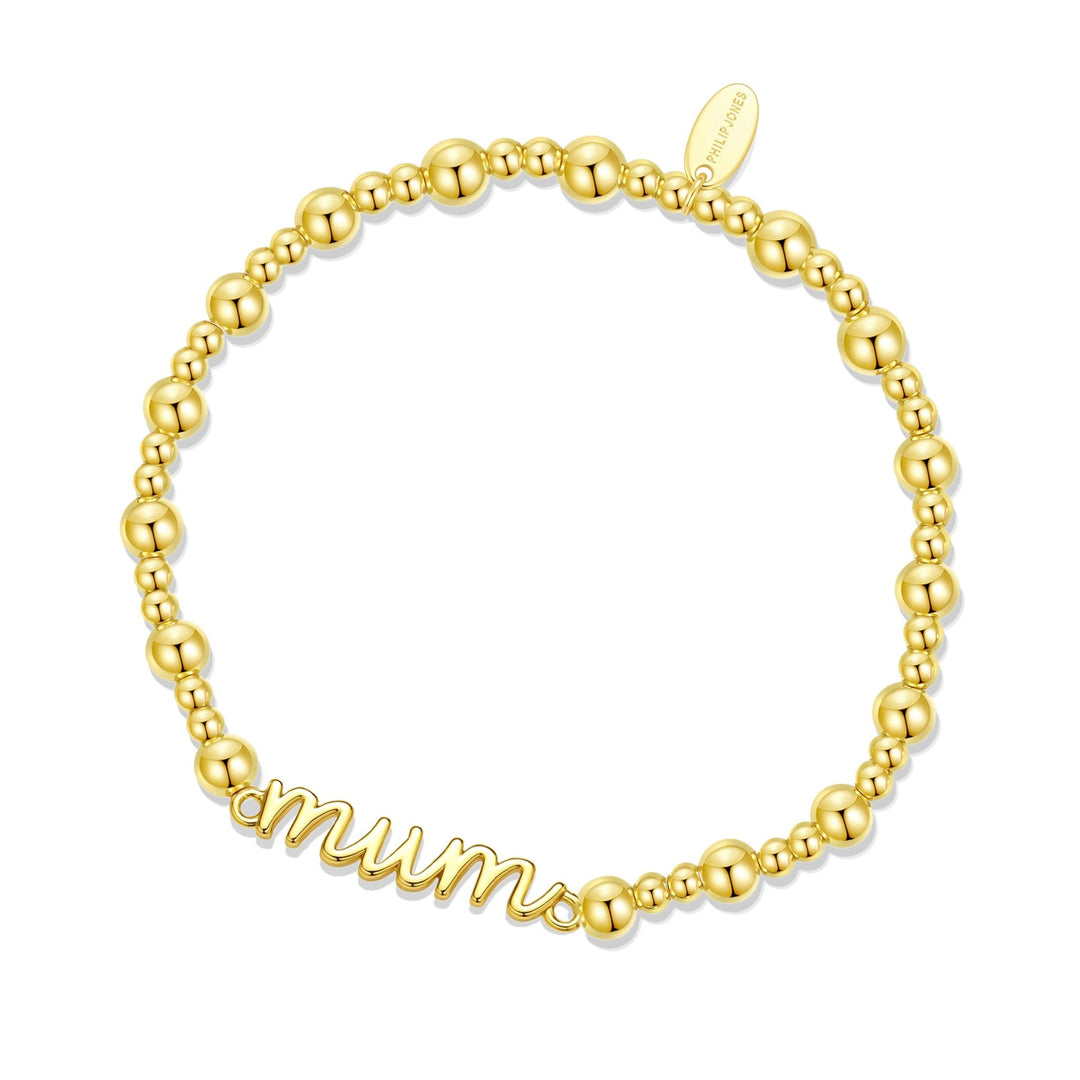 18k Gold Plated Mum Beaded Stretch Bracelet - Philip Jones Jewellery